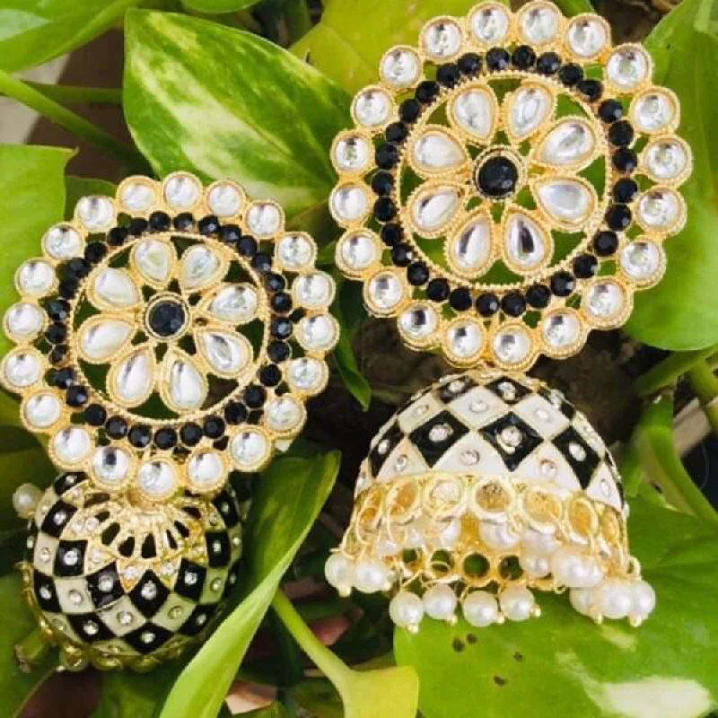 Art Deco Earrings-Sanshray Gold Plated Kundan Stone & Meenakari Jhumki Earrings