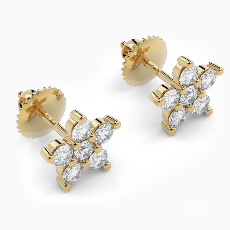 Retro Dangle Earrings-0.36 ct. Diamond Flower Stud Earrings