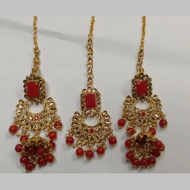 Personalized Earrings for Gift-Pooja Bangles Kundan Stone & Beads Dangler Earrings With Maang Tikka