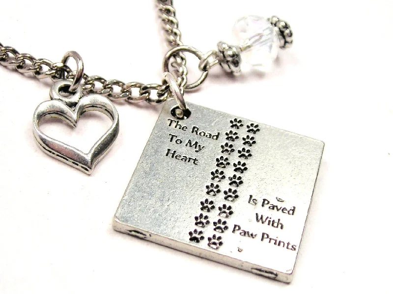 Elegant Choker Necklace-The Road To My Heart Is Paved With Paw Prints Necklace with Small Heart