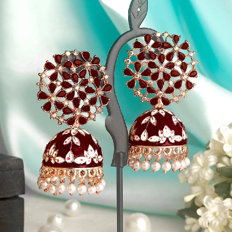 Sterling Silver Drop Earrings-Shrishti Fashion Pretty Lotus Leaf Gold Plated Jhumki Earring For Women