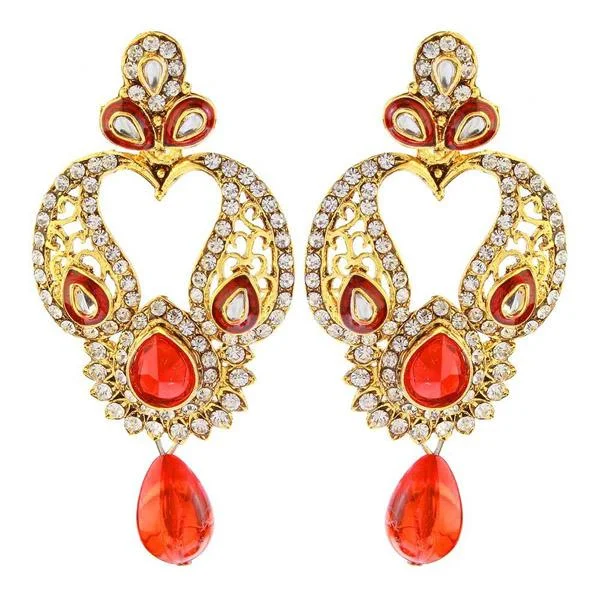 Hoop Earrings for Women-The99Jewel Gold Plated Red Austrian Stone Dangler Earrings - 1304527