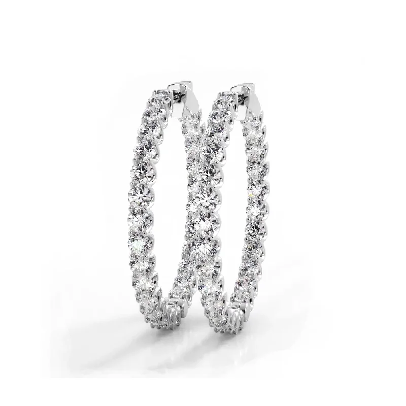 Silver Hoop Earrings for Women-2.30 ctw. Inside Out U Prong Diamond Medium Hoop Earrings