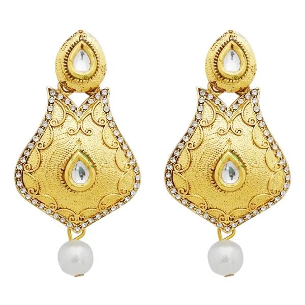 Creative Hoop Earrings-Jheel Austrian Stone Gold Plated Pearl Drop Dangler Earrings - 2900246B