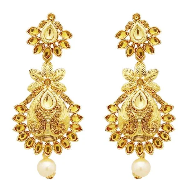 Multi-Layered Earrings-Jheel Kundan Gold Plated Austrian Stone Dangler Earrings - 2900226A