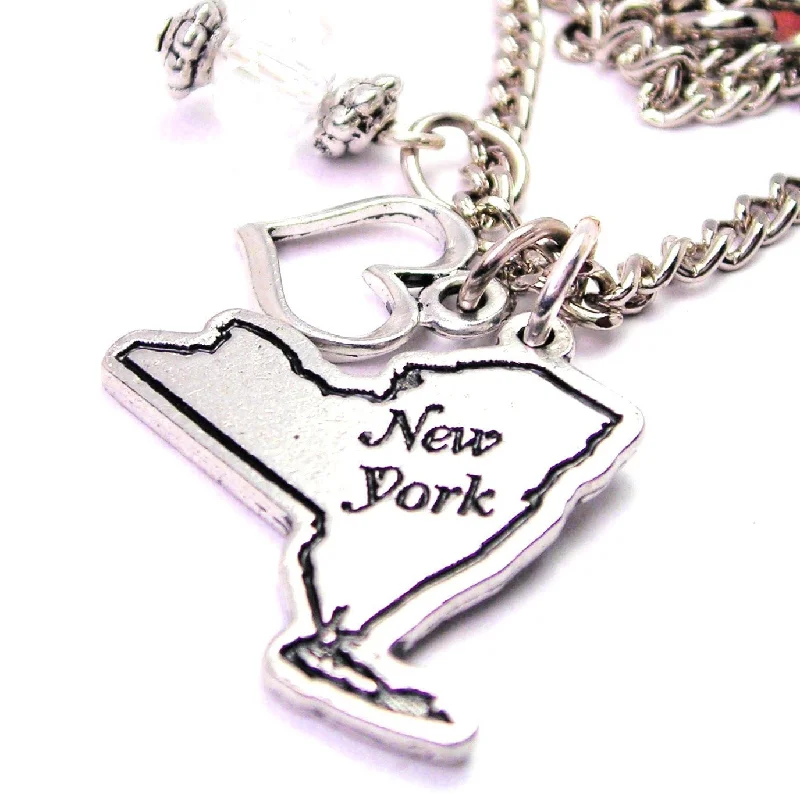 Silver Name Necklace-New York State Necklace with Small Heart