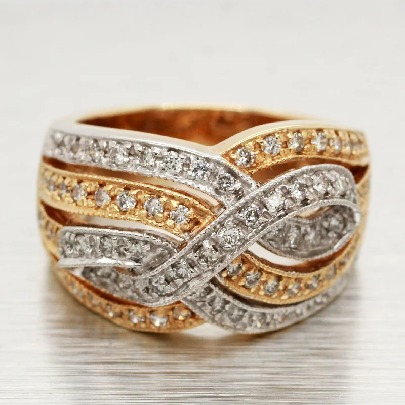 Luxury Wedding Ring-Sonia Bitton 1.25ctw Diamond Woven Waves Band Ring - 14k Yellow & White Gold