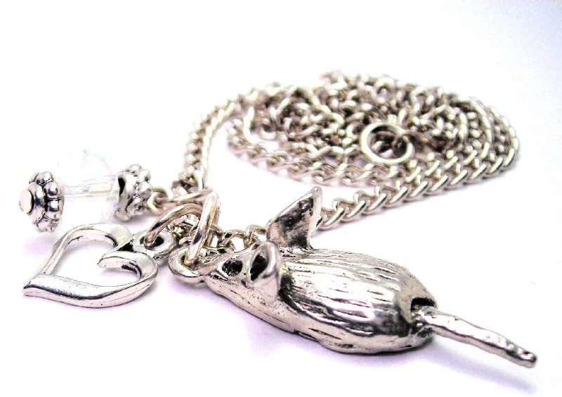 Bar Pendant Necklace-Rat Necklace with Small Heart