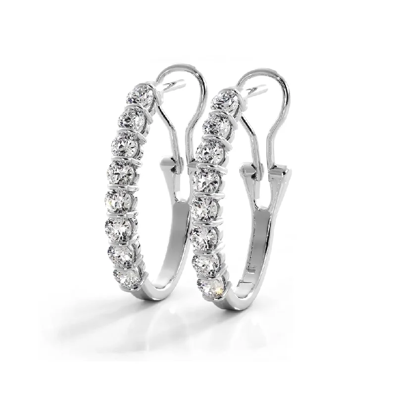 Acrylic Hoop Earrings-1.0 ct. Bar Set Round Diamond Oval Shaped Hoop Earrings