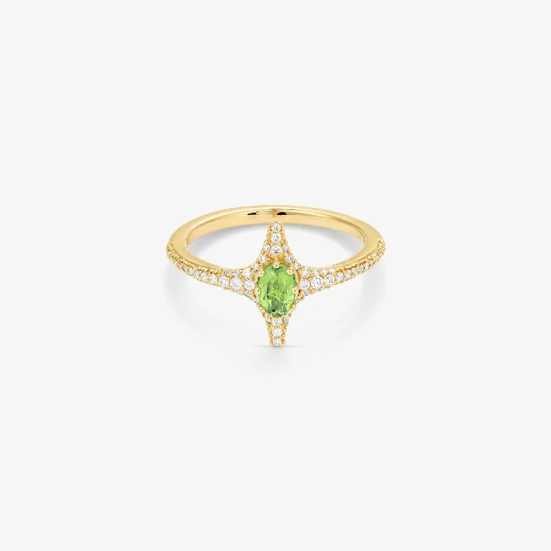 Rose Gold Diamond Ring-Selene Green Amethyst Ring