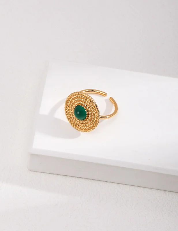 Two-Tone Engagement Ring-Vintage Disc Chrysoprase Ring