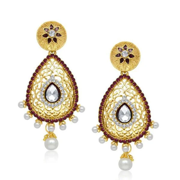 Sterling Silver Hoop Earrings-The99Jewel Stone Pearl Gold Plated Dangler Earrings - 1304535