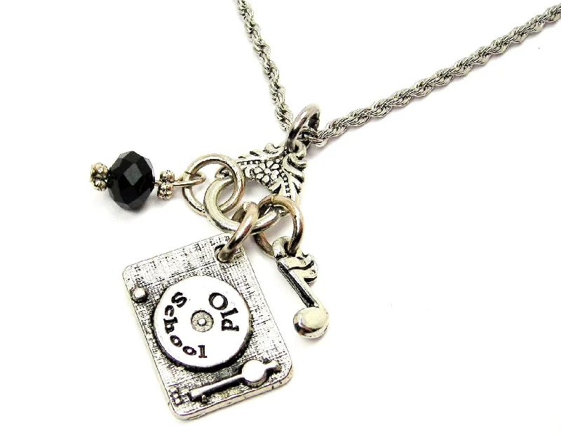 Pearls and Diamonds Necklace-Old School Record Player Catalog Necklace -  Black