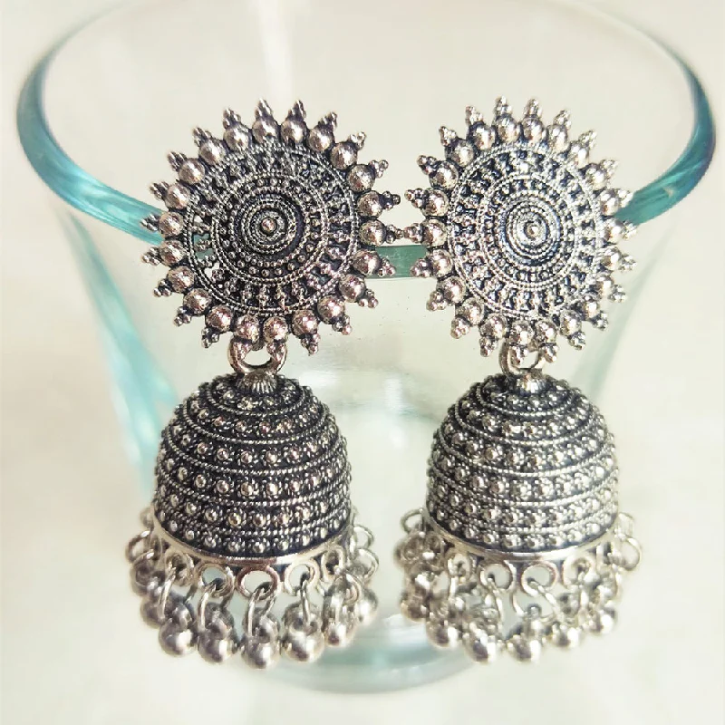 Stud Earrings with Stones-H K Fashion Silver Plated Jhumki Earrings