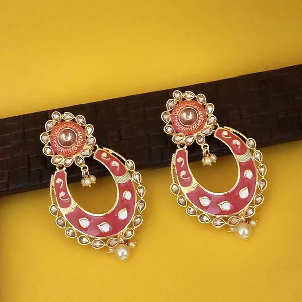 Nature Inspired Earrings-Kriaa Red Meenakari Kundan Dangler Earrings - 1316327B