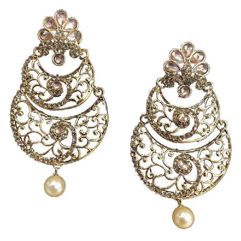 Gold Hoop Earrings-Shreeji Brown Austrian Stone Gold Plated Dangler Earrings - SE_727