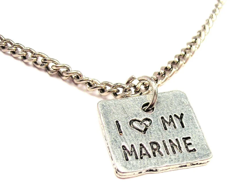 Women’s Gold Necklace-I Love My Marine Single Charm Necklace