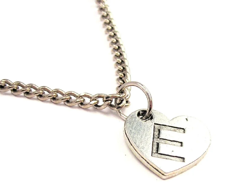 Large Crystal Necklace-Heart Shaped Initial E Single Charm Necklace