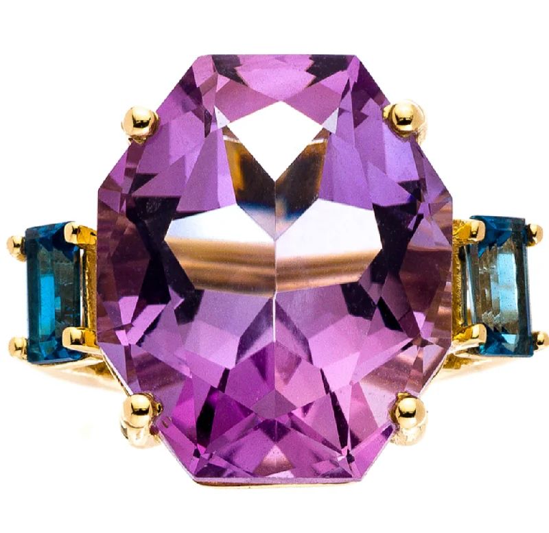 Classic Gold Wedding Ring-Iggy Ring Yellow Gold Amethyst London Blue Topaz