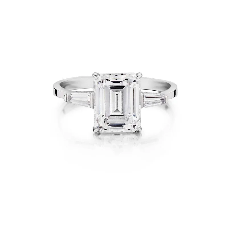 Bezel Set Engagement Ring-Emerald Cut Diamond Ring