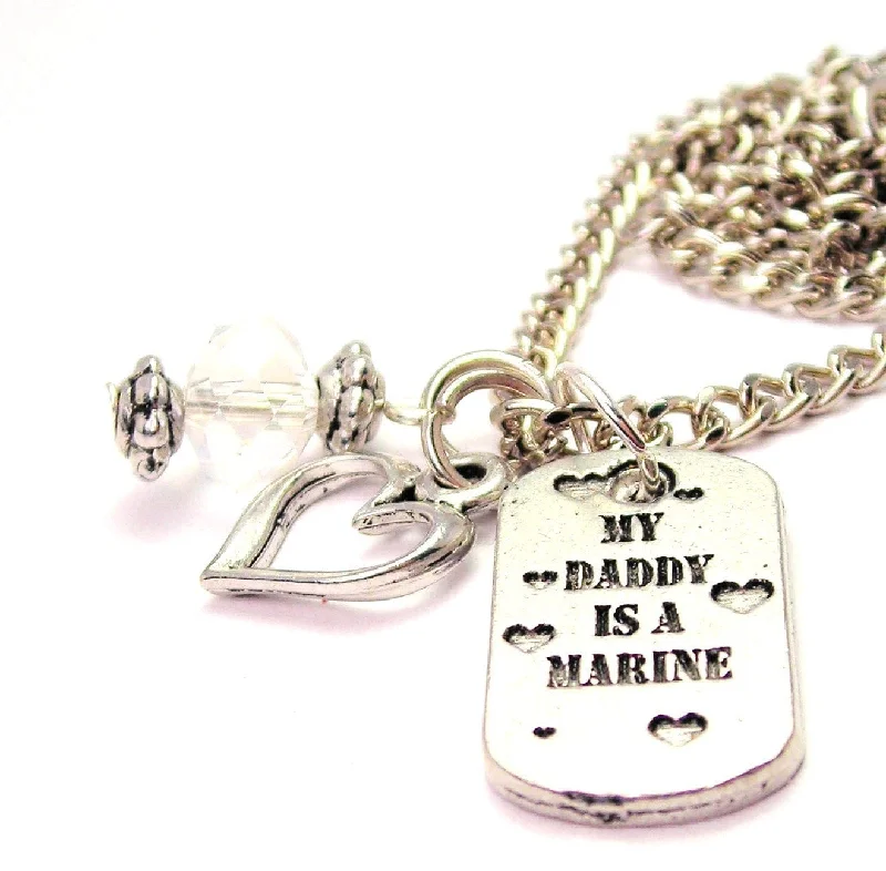 Women’s Chain Necklace-My Daddy Is A Marine Necklace with Small Heart