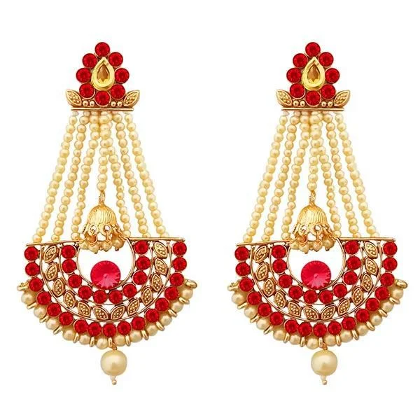 Sunflower Earrings-Kriaa Red Austrian Stone Gold Plated Pearl Dangler Earrings - 1312948A