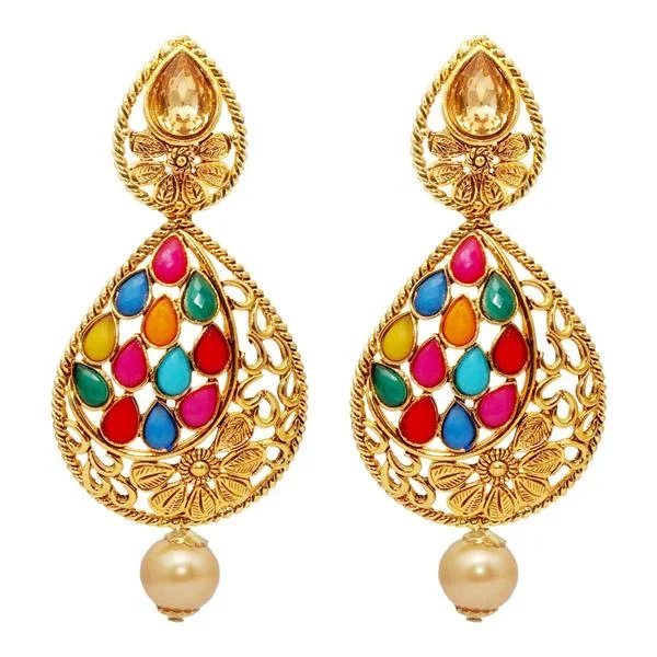 Personalized Earrings for Gift-Kriaa Gold Plated Austrian Stone Kundan Navrang Dangler Earrings - 1309804