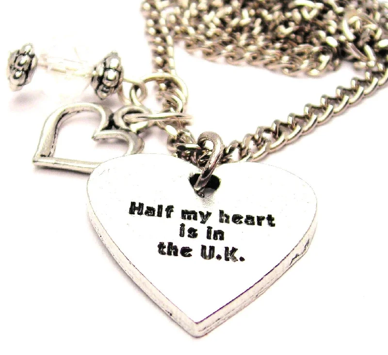 Custom Birthstone Necklace for Mom-Half My Heart Is In The Uk Necklace with Small Heart