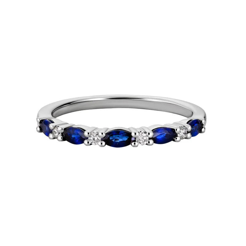 Pearl Ring for Women-Alternating Sapphire & Diamond Band