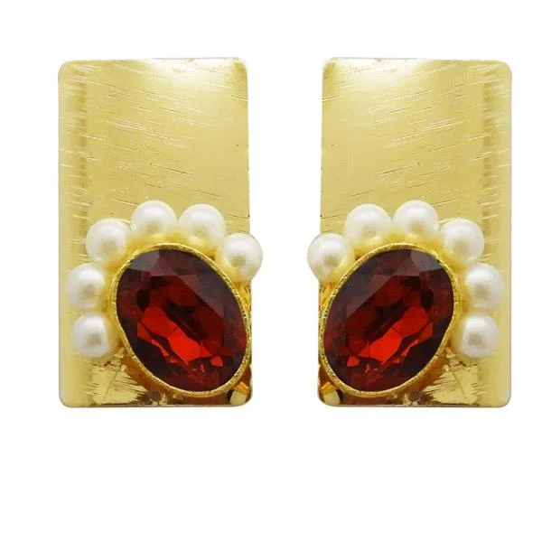 Gold Chain Earrings-Kriaa Maroon Resin Stone Gold Plated Pearl Dangler Earrings - 1311408I