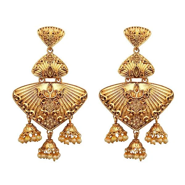 Multi-Layered Earrings-Kriaa Gold Plated Brown Austrian Stone Dangler Earrings - 1310549