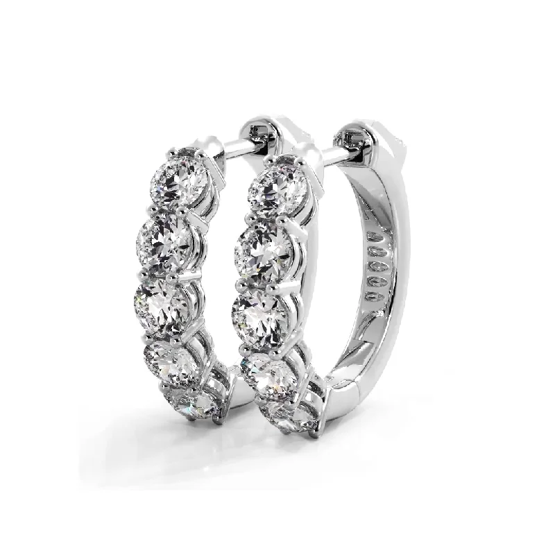 Custom Made Earrings-Classic 1.0 ctw. Five Stone Diamond Hoop Earrings