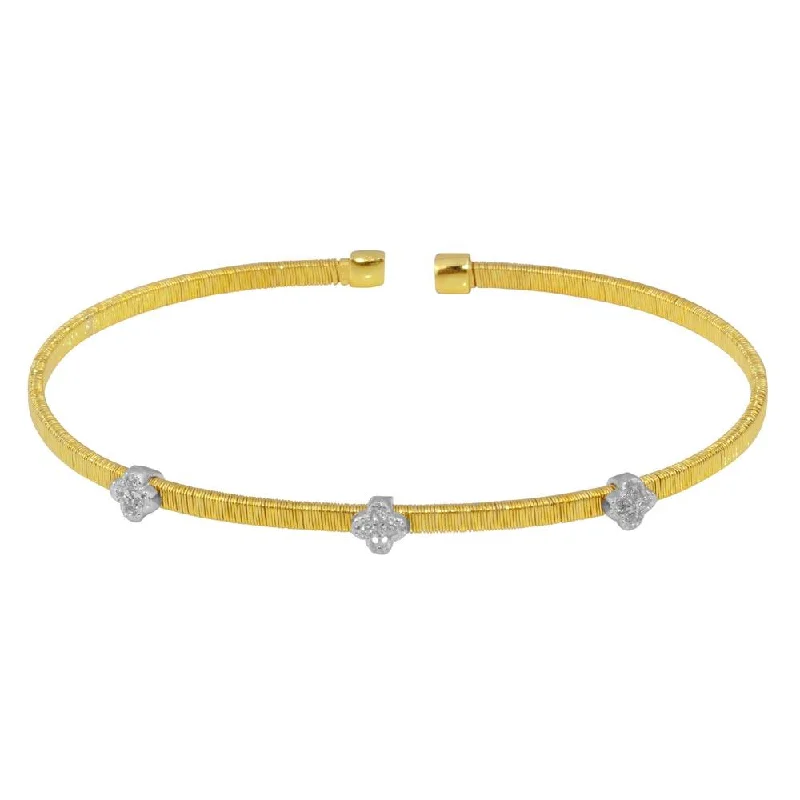 Classic Charm Bracelet-Gold Plated 925 Sterling Silver Three Clover Cuffs with CZ- ARB00009GP