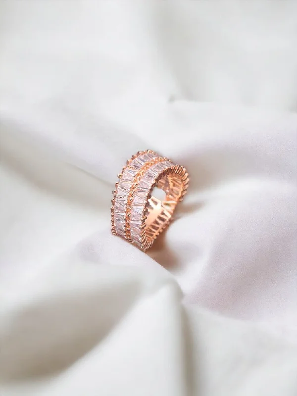 Art Deco Diamond Ring-Rose Gold  Adjustable Teesta Zirconia Ring - EOSS