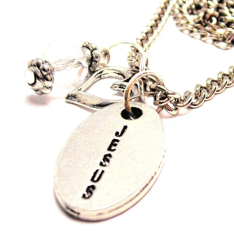 Silver Heart Necklace-Jesus Letters Going Down Necklace with Small Heart