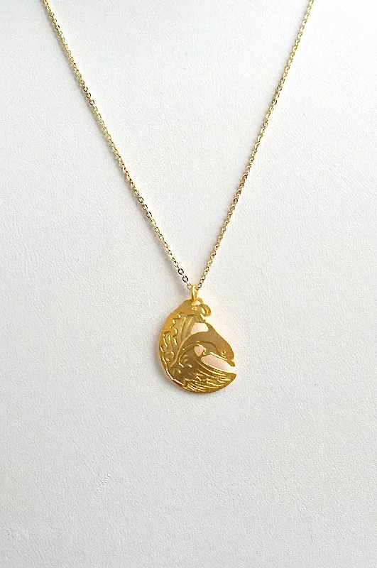 Customizable Gold Necklace-Wave Riding Dolphin Necklace