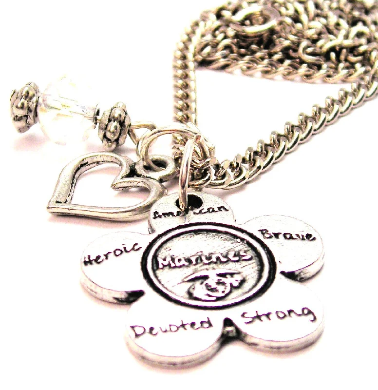 Personalized Heart Necklace-The Marines Flower Small Necklace with Small Heart