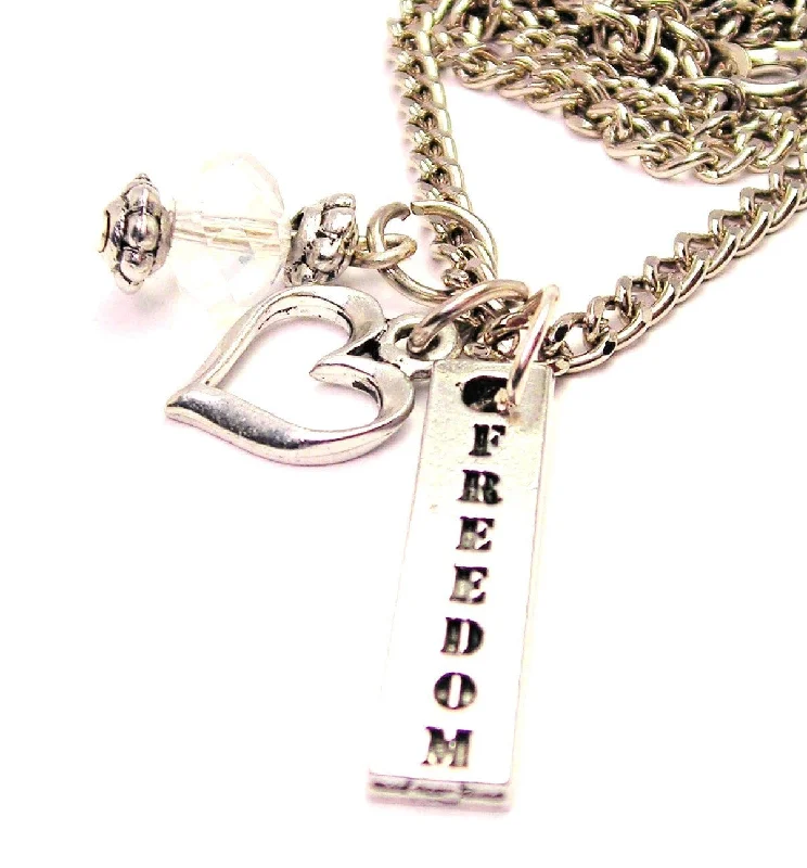 Custom Name Necklace-Freedom Long Tab Necklace with Small Heart