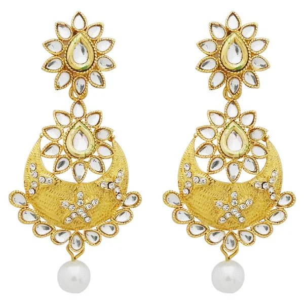 Layered Pearl Earrings-Jheel Kundan Gold Plated Stone Dangler Earrings - 2900222B