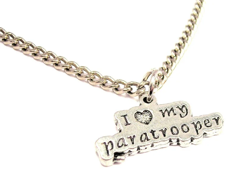 Crystal Necklace for Wedding-I Love My Paratrooper Single Charm Necklace