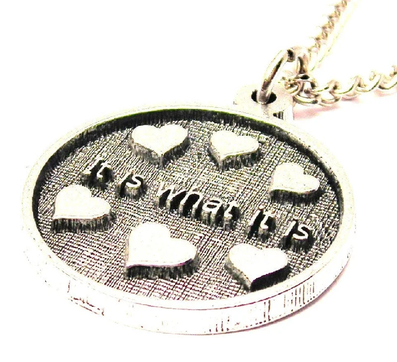 Charm Necklace for Women-It Is What It Is Circle With Hearts Single Charm Necklace