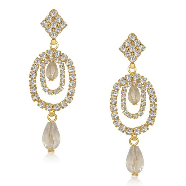 Simple Hoop Earrings-Tip Top Fashions Austrian Stone Gold Plated Drop Dangler Earrings - 1305301