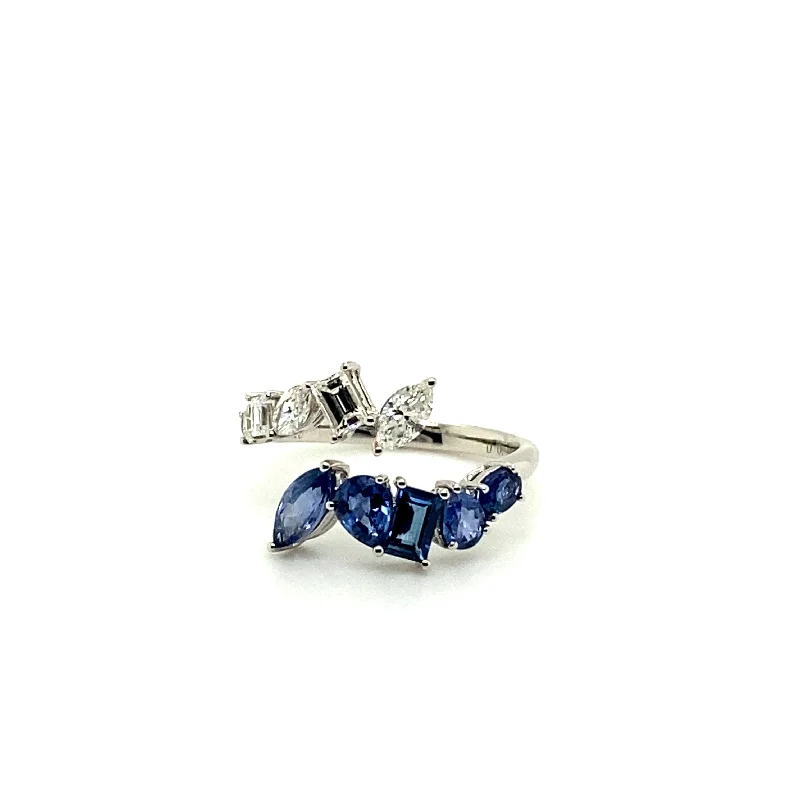 Custom Engagement Ring for Her-Mulit-Shape Sapphire & Diamond Bypass Ring