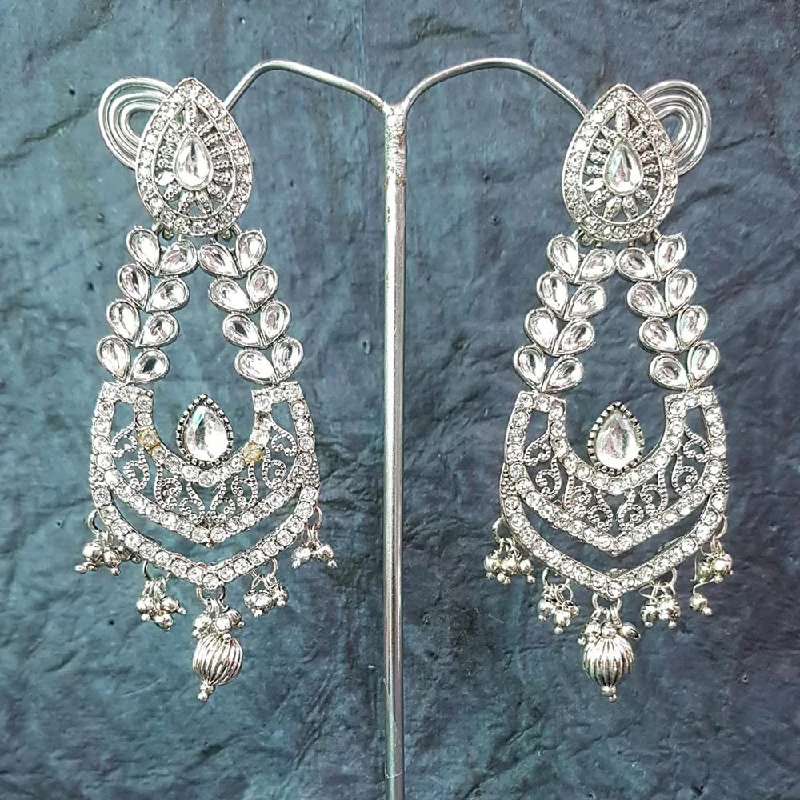 Large Hoop Earrings-Shreeji Silver Plated Crystal Stone Dangler Earrings