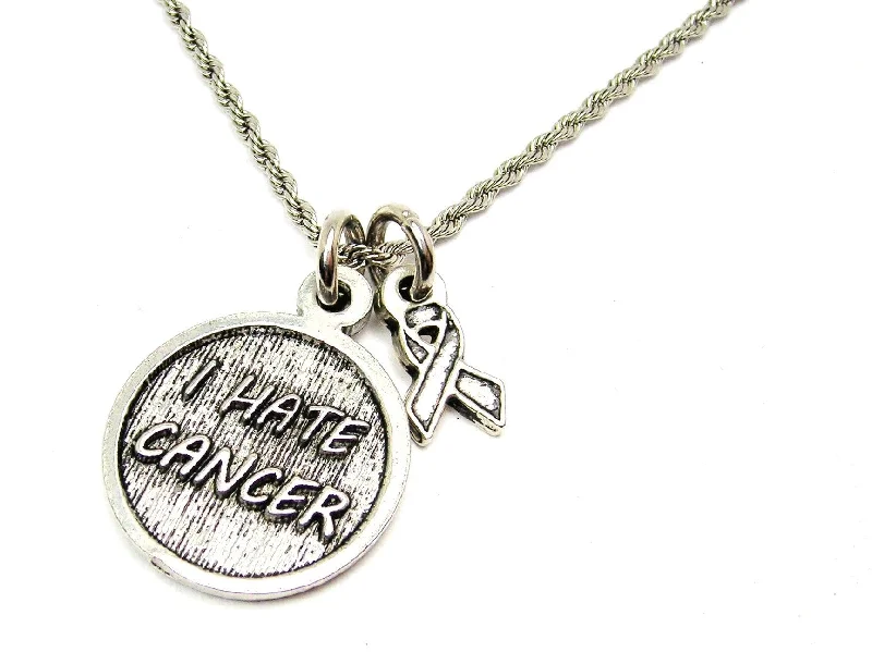 Classic Chain Necklace-I Hate Cancer With Awareness Ribbon Stainless Steel Rope Chain Necklace