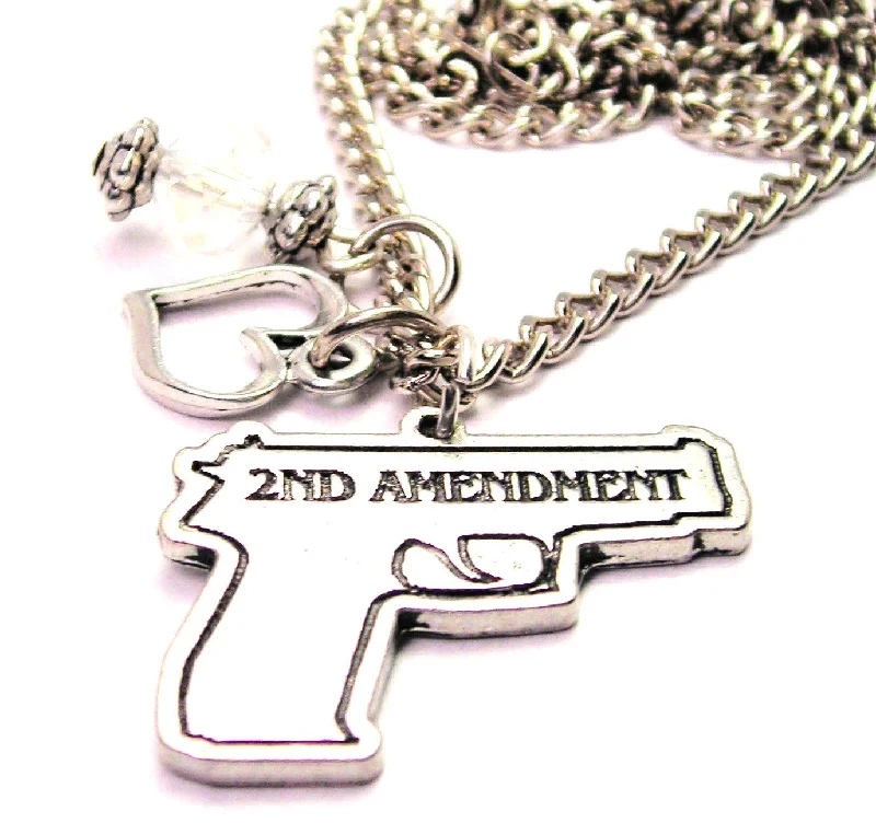 Nature Inspired Necklace-Second Amendment Gun Heart And Crystal Necklace