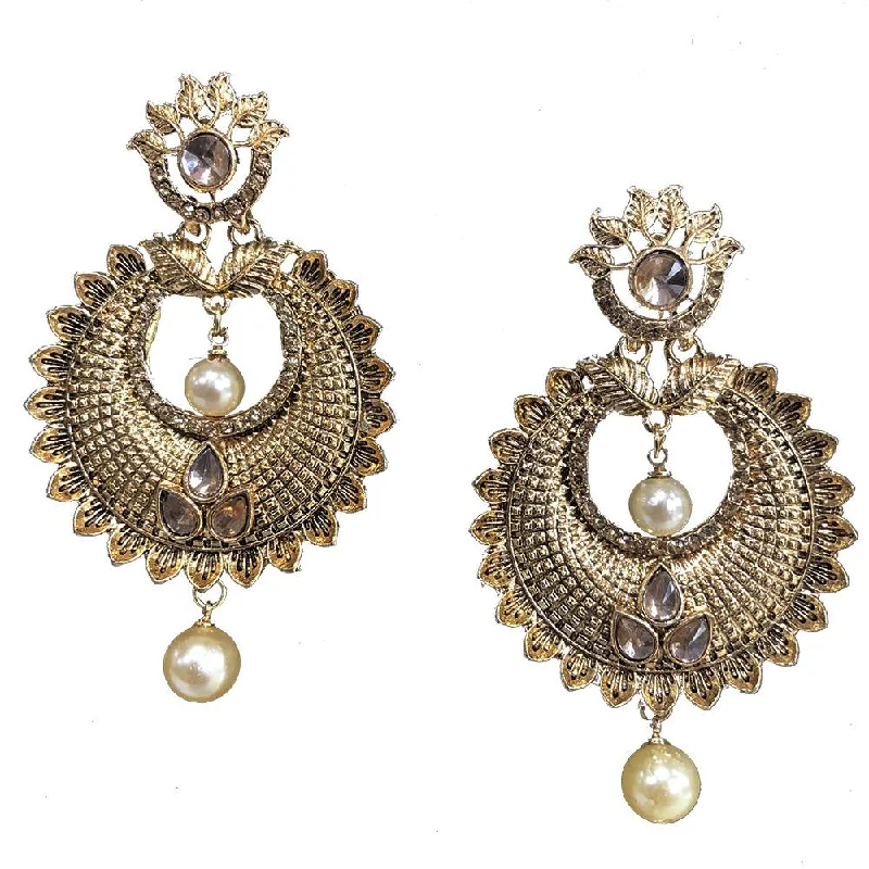 Abstract Hoop Earrings-Shreeji Brown Kundan Gold Plated Dangler Earrings - SE_779