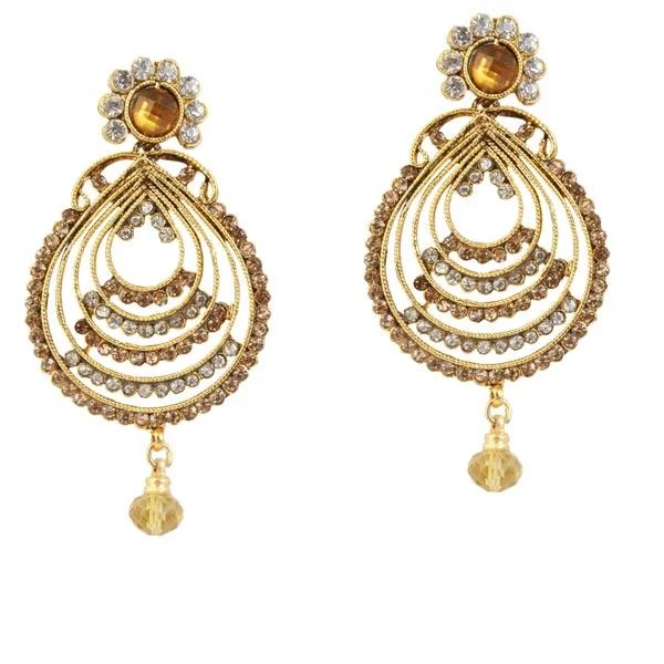 Statement Earrings for Evening-Kriaa Yellow Austrian Stone Gold Plated Dangler Earrings - 1303796