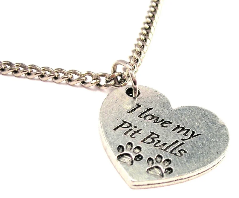 Elegant Necklace with Gemstones-I Love My Pit Bulls Heart Single Charm Necklace