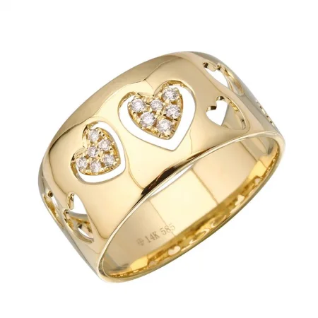 Modern Solitaire Ring-Diamond Cigar Cutout/Diamond Hearts Ring